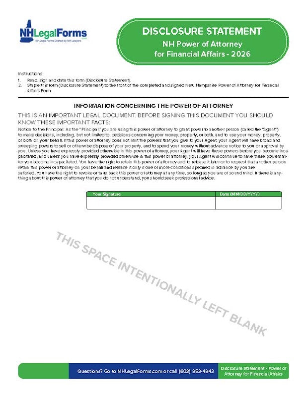 New Hampshire Power of Attorney for Financial Affairs - 2026