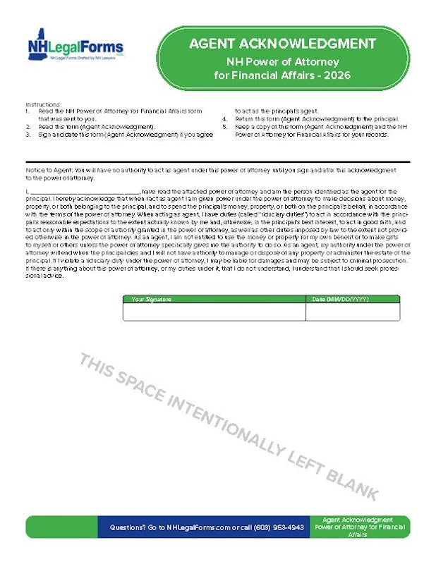 New Hampshire Power of Attorney for Financial Affairs - 2026