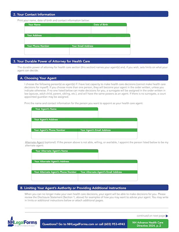 NH Advance Health Care Directive Form - Updated 8/24