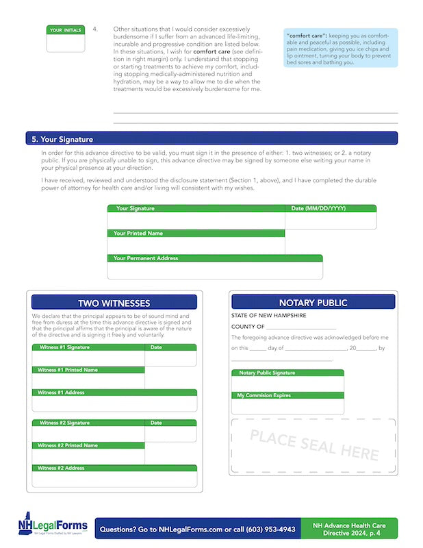 NH Advance Health Care Directive Form - Updated 8/24