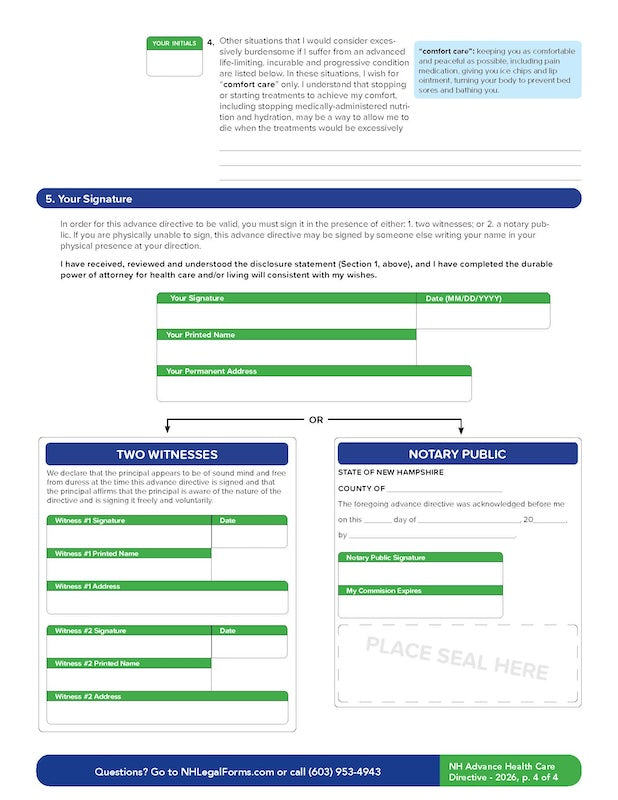 NH Advance Health Care Directive Form - 2026
