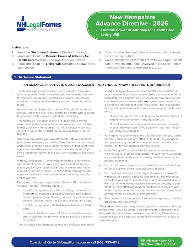 NH Advance Health Care Directive Form - 2026