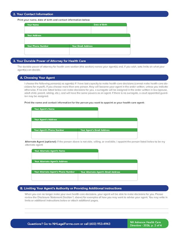 NH Advance Health Care Directive Form - 2026